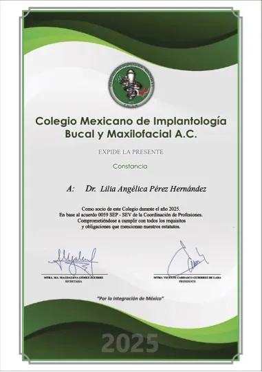 Socio Activo del Colegio Mexicano de Implantología Bucal y Maxilofacial, A.C.